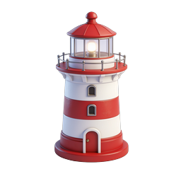 Red and White Lighthouse 3D Icon for Maritime Apps