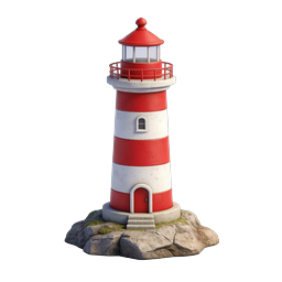 Red White Striped Lighthouse 3D Icon - Nautical Beacon