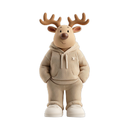 Cute Reindeer Character in Beige Tracksuit 3D Icon