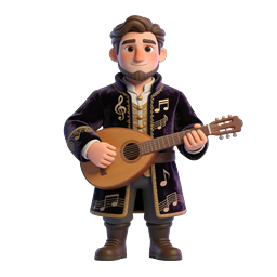 Renaissance Musician Playing Lute 3D Character Icon