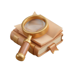 Books with Magnifying Glass Research Icon | 3D Realistic