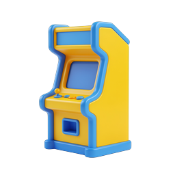 Icono 3D de máquina arcade retro – gabinete de juego amarillo y azul