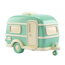 Retro Camper Trailer 3D Icon - Mint Green Travel Vehicle
