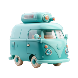 Retro Teal Camper Van 3D Icon | Vintage Travel Vehicle