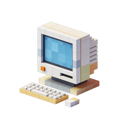 Retro Pixel Computer Icon - Isometric 3D Voxel Art