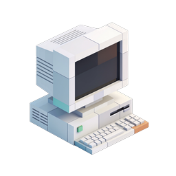 Icono isométrico de ordenador de sobremesa retro
