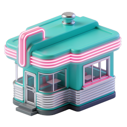 Иконка ретро-дайнера в американском стиле - винтажное здание в 3D