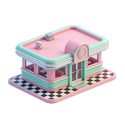 Icono de restaurante americano retro 3D – rosa pastel y menta