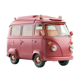 Retro Pink Vintage Van Icon - 3D Clay Style Transport