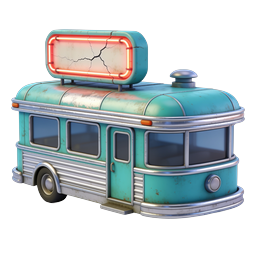 Icône de food truck vintage turquoise avec enseigne néon