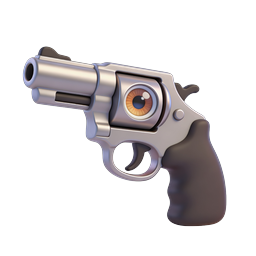 Icône Revolver Chromé avec Barillet en Forme d'Œil