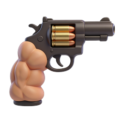3D Revolver Gun Icon with Bullets and Wooden Grip