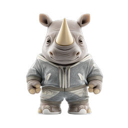ストリートウェアのかわいい3Dライノキャラクターアイコン | アーバンマスコット