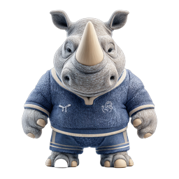 Süßer Cartoon-Nashorn-Charakter im blauen Pullover
