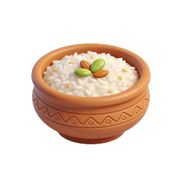 Ícone 3D clay de tigela de pudim de arroz tradicional com nozes