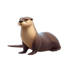 Realistic River Otter 3D Icon - Wildlife Animal Illustration