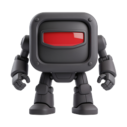 Cute 3D Robot Character Icon - Dark Gray & Red