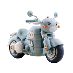 Cute Robot Character Motorcycle Icon - 3D Clay Style