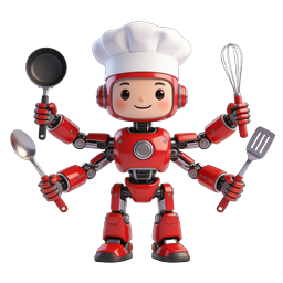 Cute Robot Chef Icon - AI Cooking Assistant 3D
