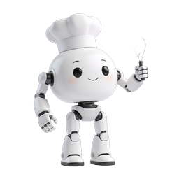 ไอคอนเชฟหุ่นยนต์สุดน่ารักพร้อมตะกร้อมือ - 3D Cooking AI