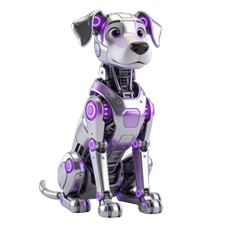 Futuristic Chrome Robot Dog Icon with Purple Neon Glow