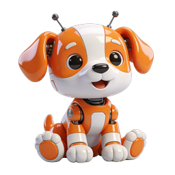 Cute Orange Robot Dog Icon - 3D AI Pet Character