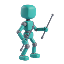 Icona figura robot 3D color teal con bastone puntatore