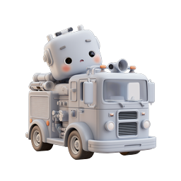 Cute Robot on Fire Truck 3D Icon - Adorable Emergency