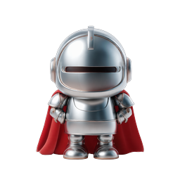 Cute Robot Knight Hero Icon with Red Cape 3D