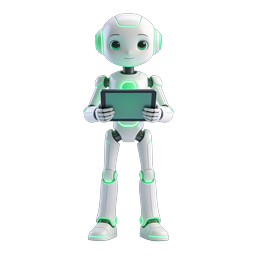 タブレットを持つフレンドリーなロボット - AIテクノロジーアイコン