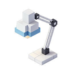 Isometric Robotic Arm Picking Cube Icon - 3D Automation
