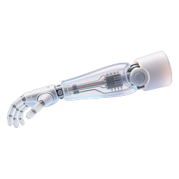 Futuristischer Roboterarm mit transparentem Schaltkreisdesign