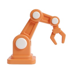 Icono de brazo robótico naranja 3D para automatización y tecnología