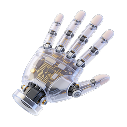 Transparent Robotic Hand Icon with Circuit Technology