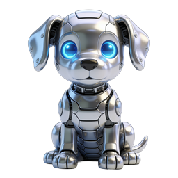 Futuristic Robotic Puppy Icon with Chrome Finish