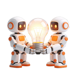 Robotik-Kollaborations-Glühbirnen-Icon | Symbol für KI-Innovation