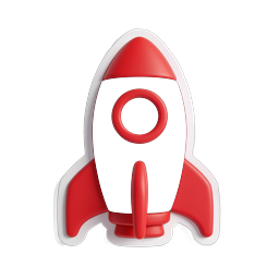 テック&スタートアップ向け 3D 赤いロケット打ち上げアイコン