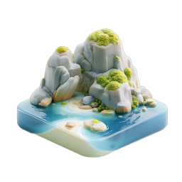 3D Rocky Island Icon - Isometric Nature Asset