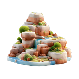 Stylized Rocky Island Waterfall 3D Icon | Nature Illustration