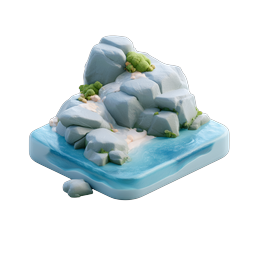 3D Isometric Rocky Island Waterfall Icon - Nature Design
