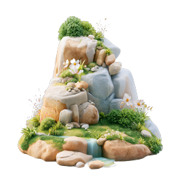 Isometric Rocky Mountain Landscape with Waterfall