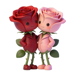 Adorable Rose Couple Clay-Style 3D Icon