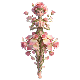 Icône de personnage fée rose enchanteresse - illustration botanique 3D