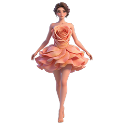 优雅玫瑰花瓣裙女性 3D 角色插画