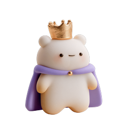 Adorable Royal Bear King 3D Clay Icon with Golden Crown
