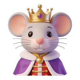 Royal Mouse King 3D Cartoon Icon with Crown and Cape
