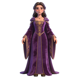 Royal Princess 3D Character with Purple Velvet Gown