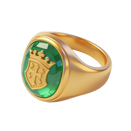 Royal Gold Signet Ring with Emerald Gemstone Crest