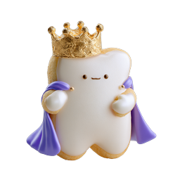Personnage de dent royale avec couronne dorée et cape violette