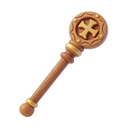 Royal Wooden Scepter with Golden Cross Icon